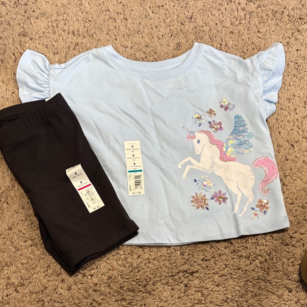 Unicorn Graphic Tee and Black Leggings shorts Set
